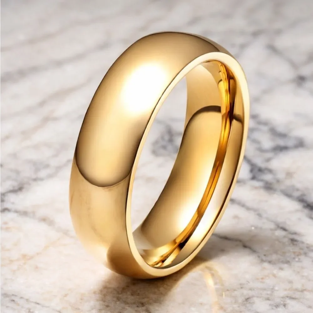 Gold Smooth Band Ring 4MM Plated Stainless Steel Minimalist Wedding Stackable